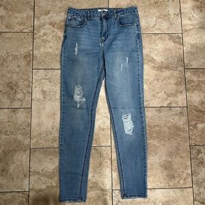Forever 21 Light Blue Distressed Skinny Jeans